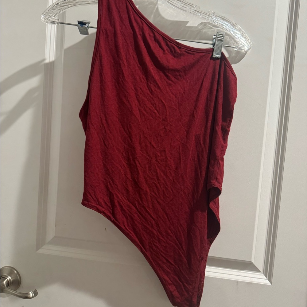 Asymmetrical Burgundy One-Shoulder Bodysuit